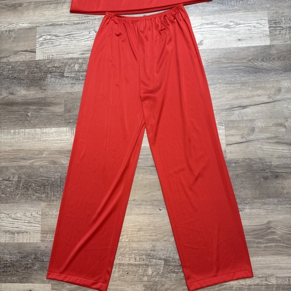 Vintage JCPenney Red Nylon Pajama Set 2 Pc Camisole Pants Lounge Sleepwear USA M - Picture 3 of 8